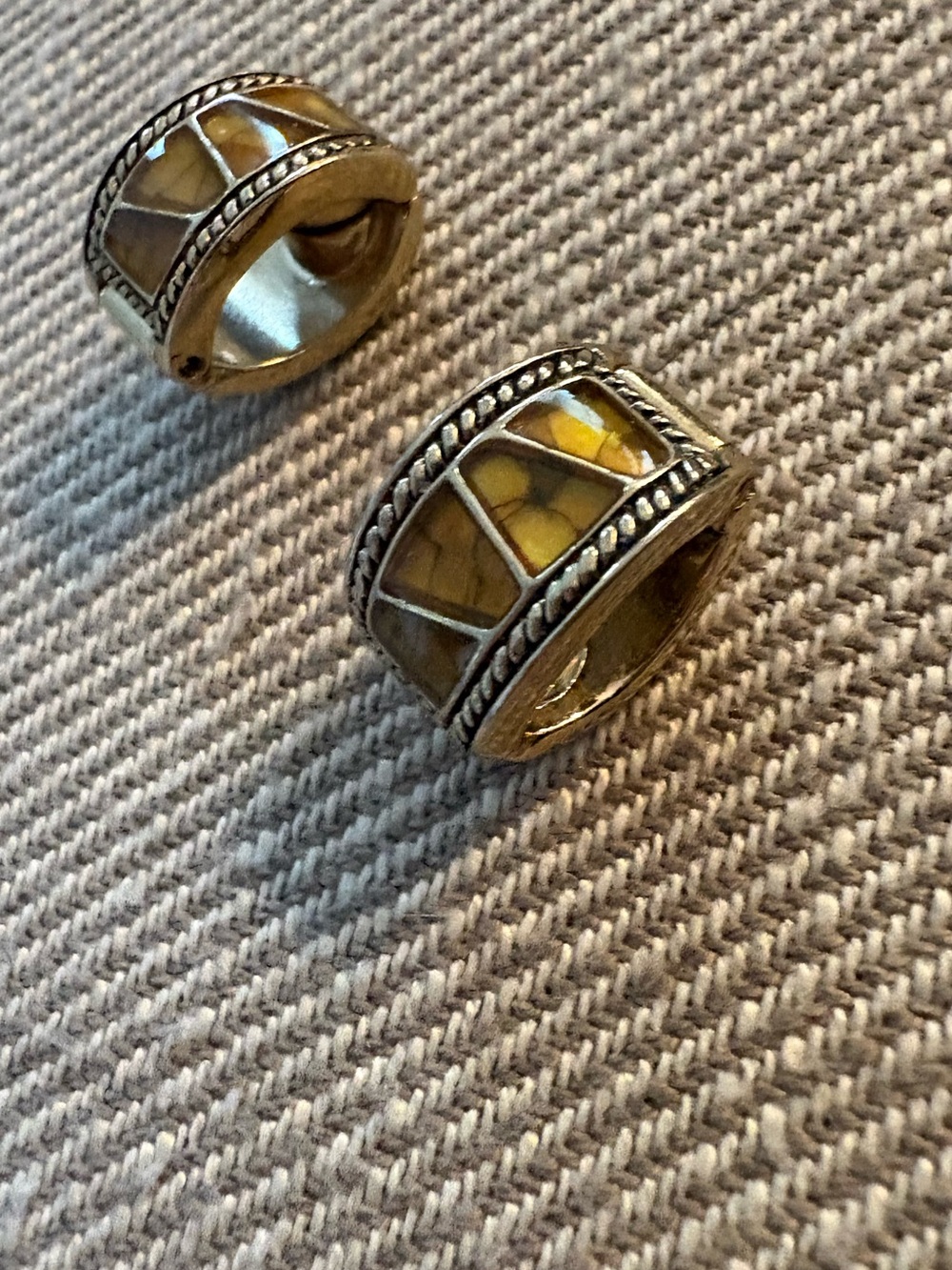 Monet Earrings Enamel Huggies Magnetic Small Gold Tone Opalescent clip on magnet